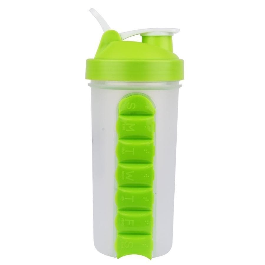 Pill & Vitamin Organizer Water Bottle - Green