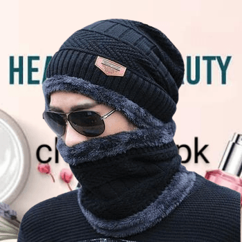 Winter Cap And Neck For Unisex - Black