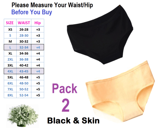 Black & Skin Cotton Underwear for Girls - Pack of 2 Pcs - 5XLarge