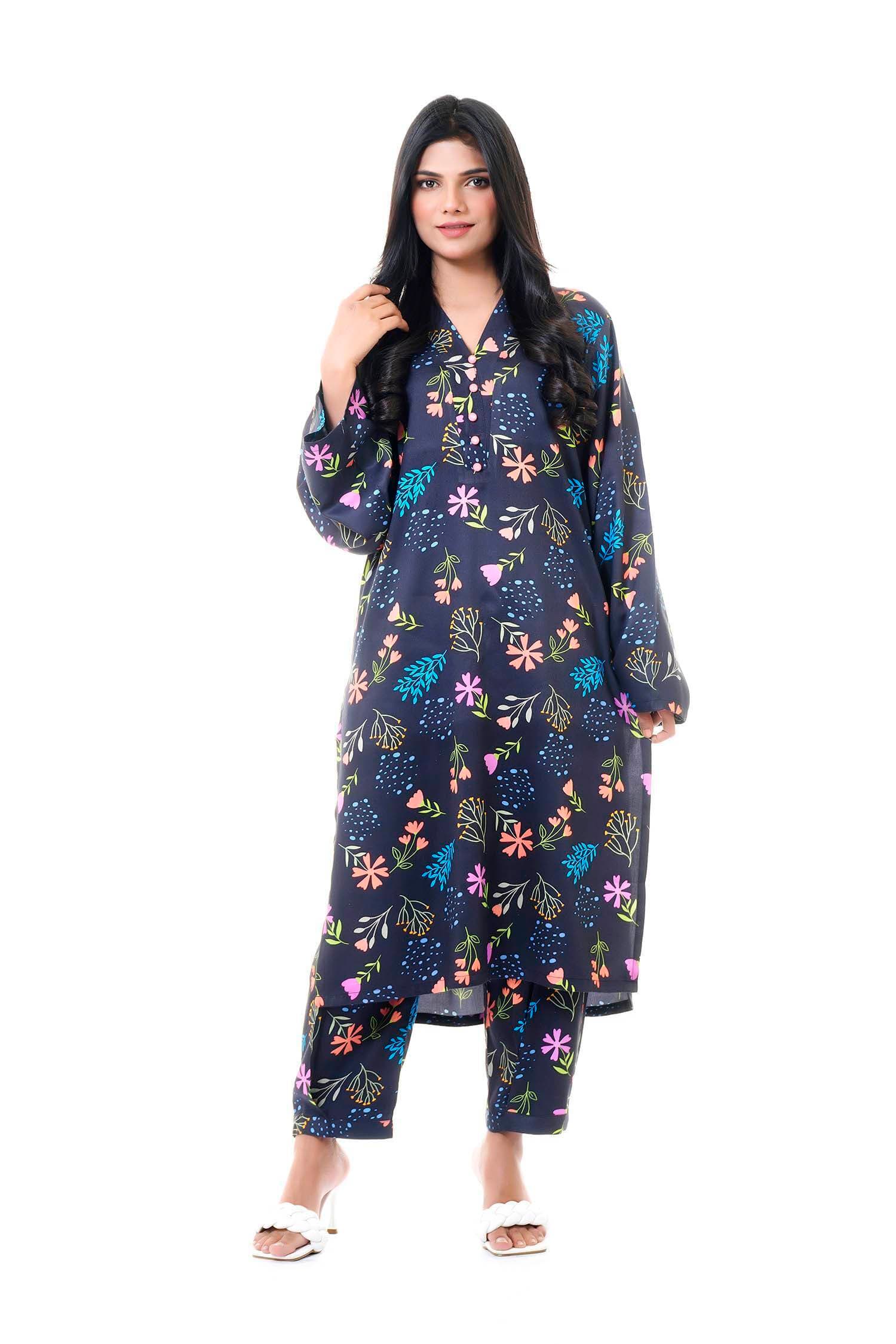 Corduroy Cambric Fabric Digital Printed 2 Piece Suit - CC-09