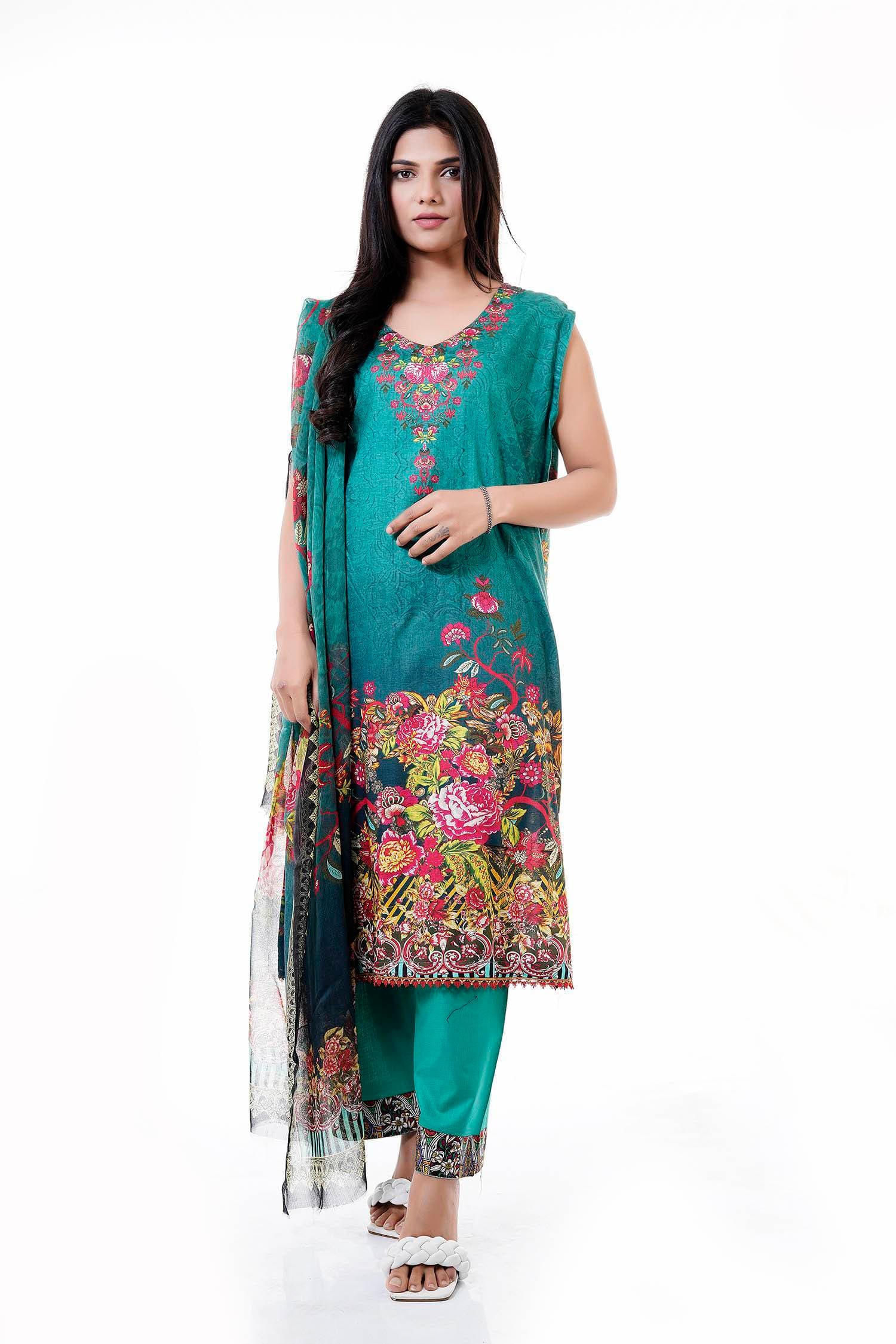 Summer Collection Digital Printed 3 Piece Lawn Suits With Daimond Lawn Dupatta - DDS-14