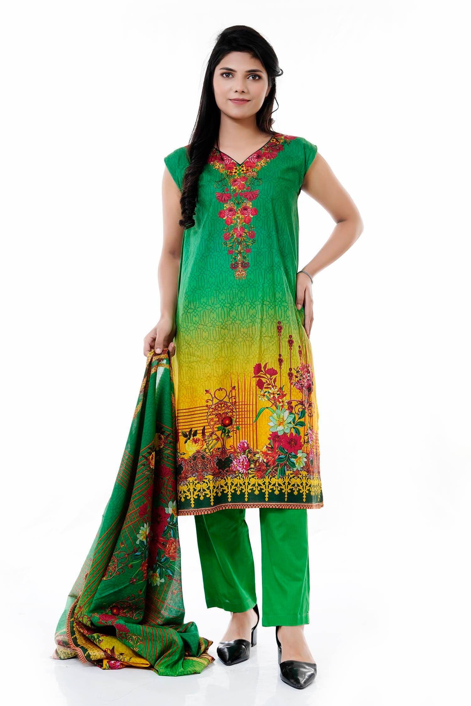 Summer Collection Digital Printed 3 Piece Lawn Suits With Daimond Lawn Dupatta - DDS-17