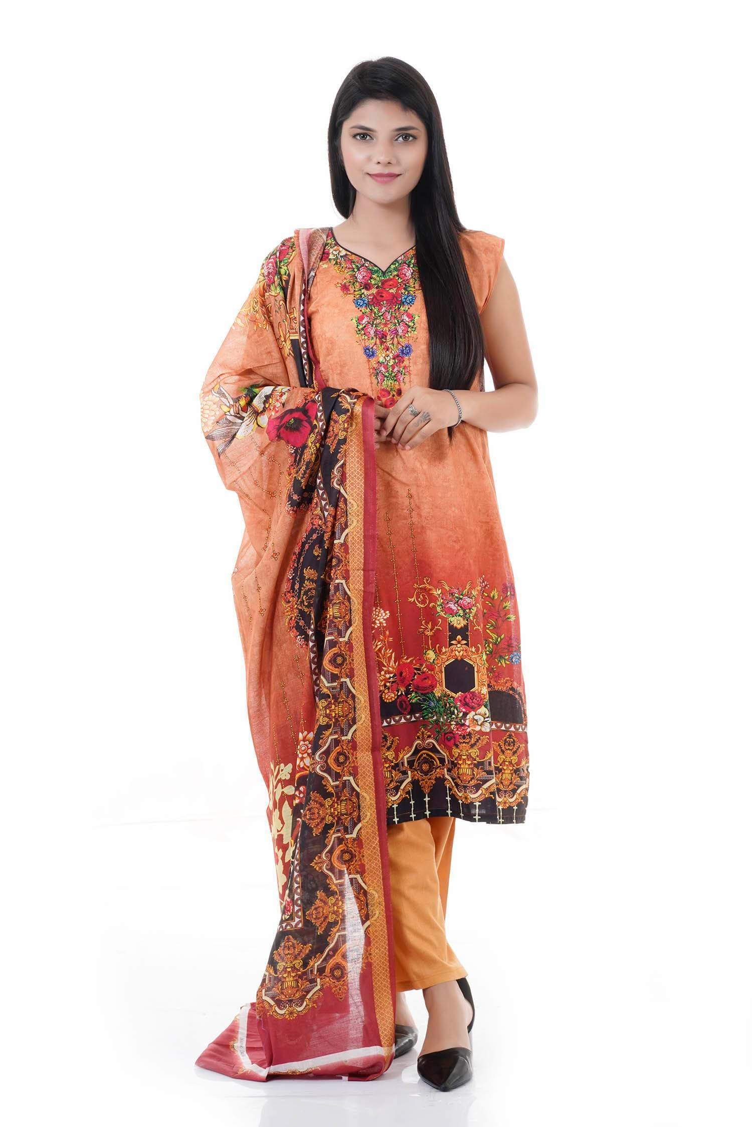 Summer Collection Digital Printed 3 Piece Lawn Suits With Daimond Lawn Dupatta - DDS-08