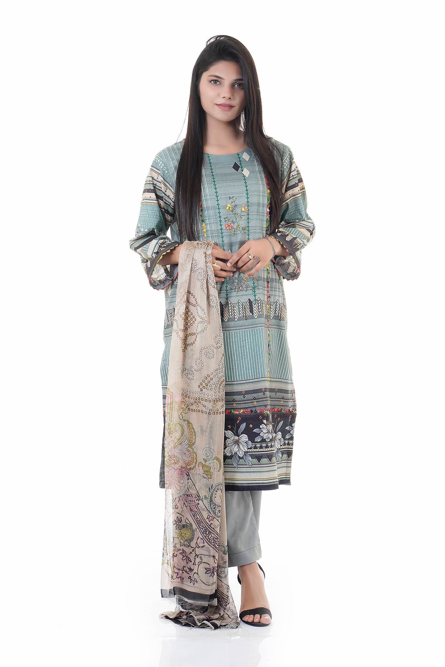 Summer Collection Digital Printed 3 Piece Lawn Suits With Chiffon Dupatta - DCS-01