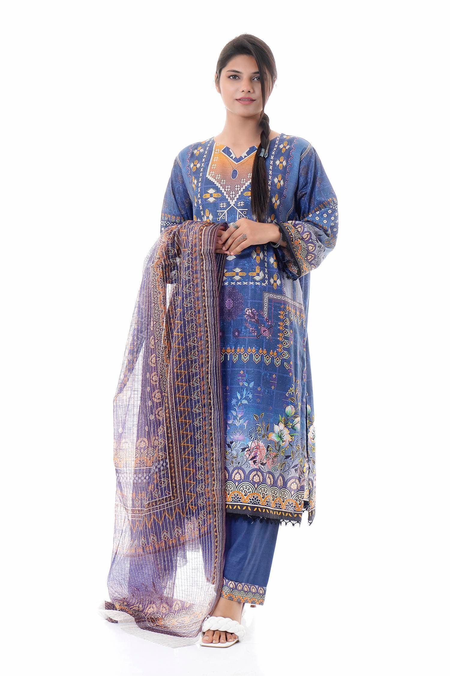 Summer Collection Digital Printed 3 Piece Lawn Suits With Chiffon Dupatta - DCS-10