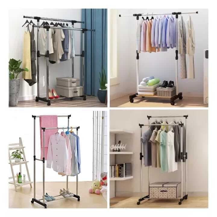 Stainless Steel Clothes Hanging Stand Wit 4 Smooth Wheel