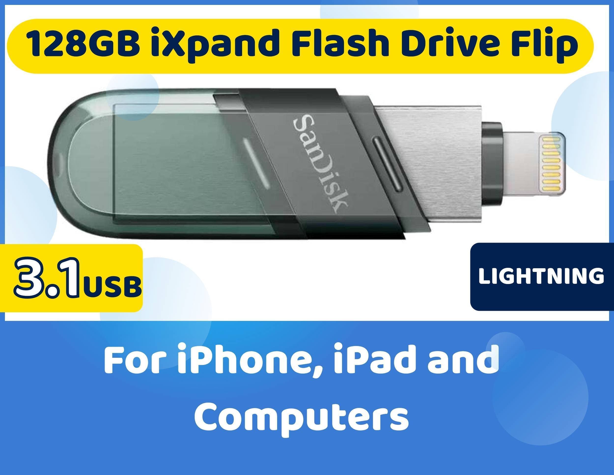 SanDisk 128GB ixpand USB 3.1 Flash Drive Flip For iPhone, iPad & PC