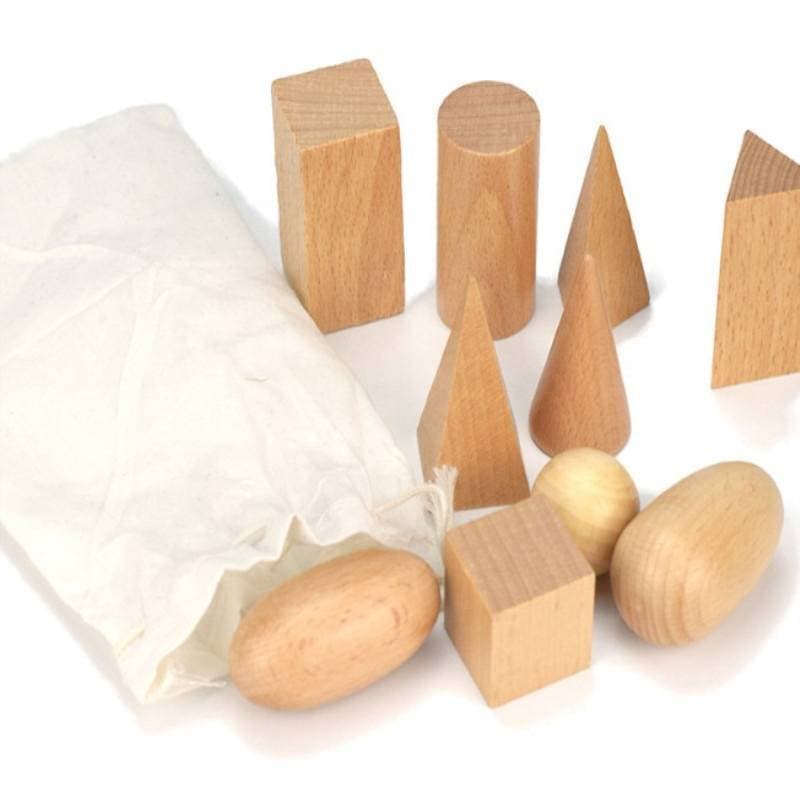 10 pcs - Montessori Geometric Solids - Wooden Toys Math Manipulatives