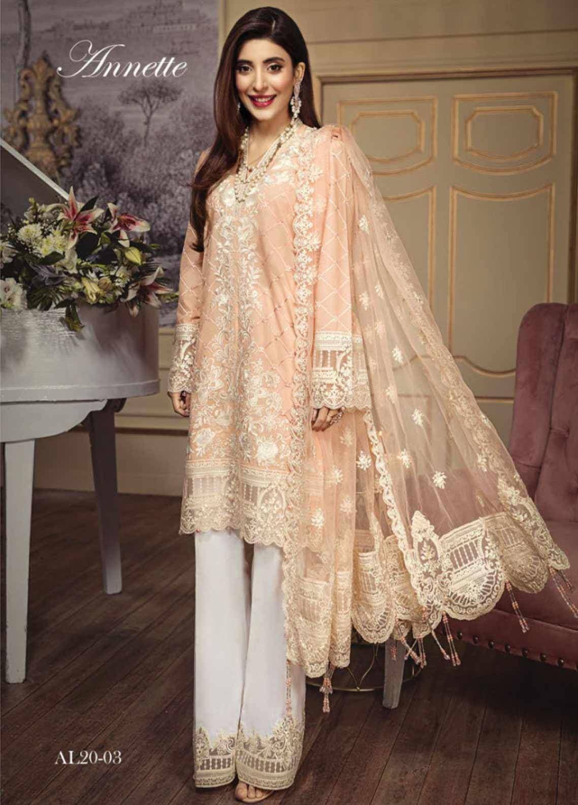Anaya By Kiran Chaudhry Embroidered Lawn Unstitched - Peach