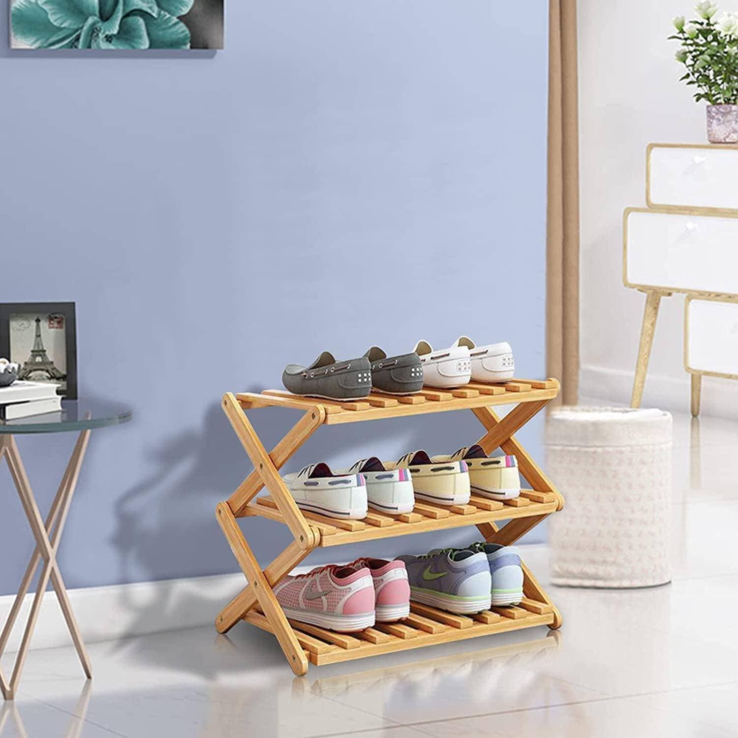 3 Tier Folding Bamboo Shoe Storage Racks