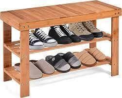 Bamboo Shoe Rack Bench with Two Shelves and Comfortable Seating Surface