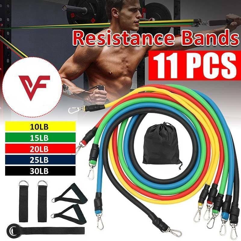Portable Resistance Exercise Workout Bands For Body Fitness - 11 Pcs Set