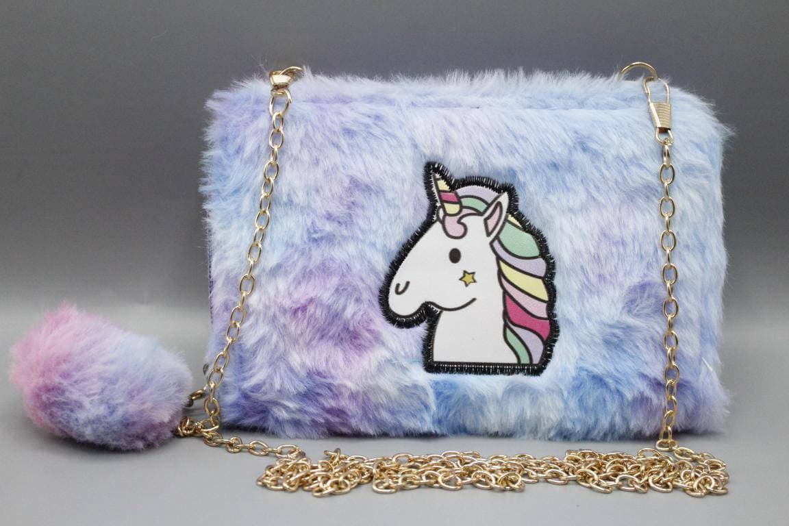 Unicorn Fur Cross Body Zipper Bag Wallet With Pom Pom (KC5511A)