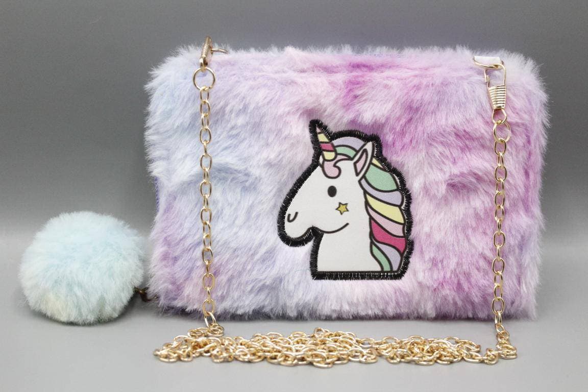 Unicorn Fur Cross Body Zipper Bag Wallet With Pom Pom (KC5511B)