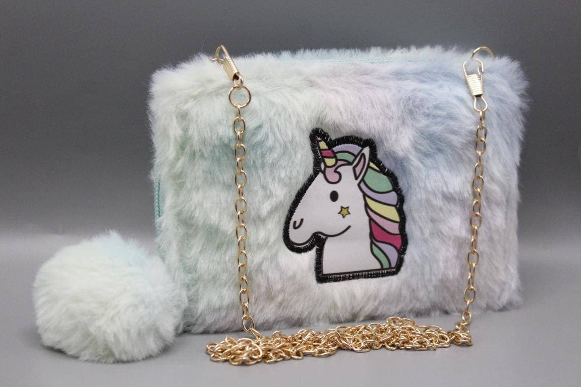 Unicorn Fur Cross Body Zipper Bag Wallet With Pom Pom (KC5511C)