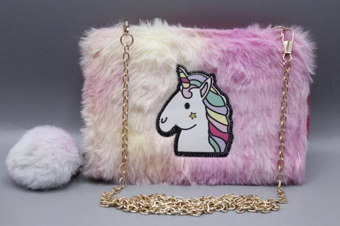 Unicorn Fur Cross Body Zipper Bag Wallet With Pom Pom (KC5511D)