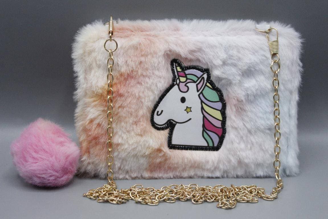 Unicorn Fur Cross Body Zipper Bag Wallet With Pom Pom (KC5511E)