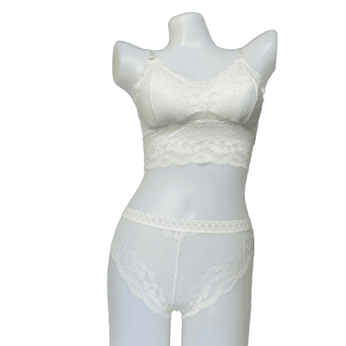 Chicken Embroidery Padded Bra & Panty Set - White