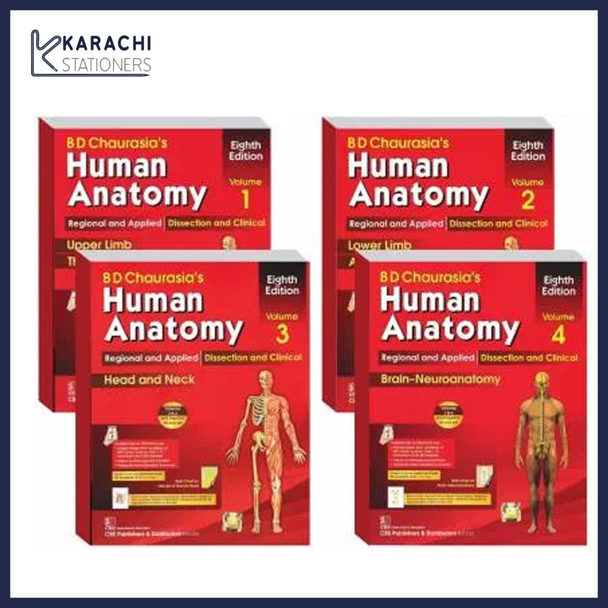 Set Of 4 Books - Bd Chaurasia Human Anatomy Volume 1,2,3 & 4 - 8Th Edition