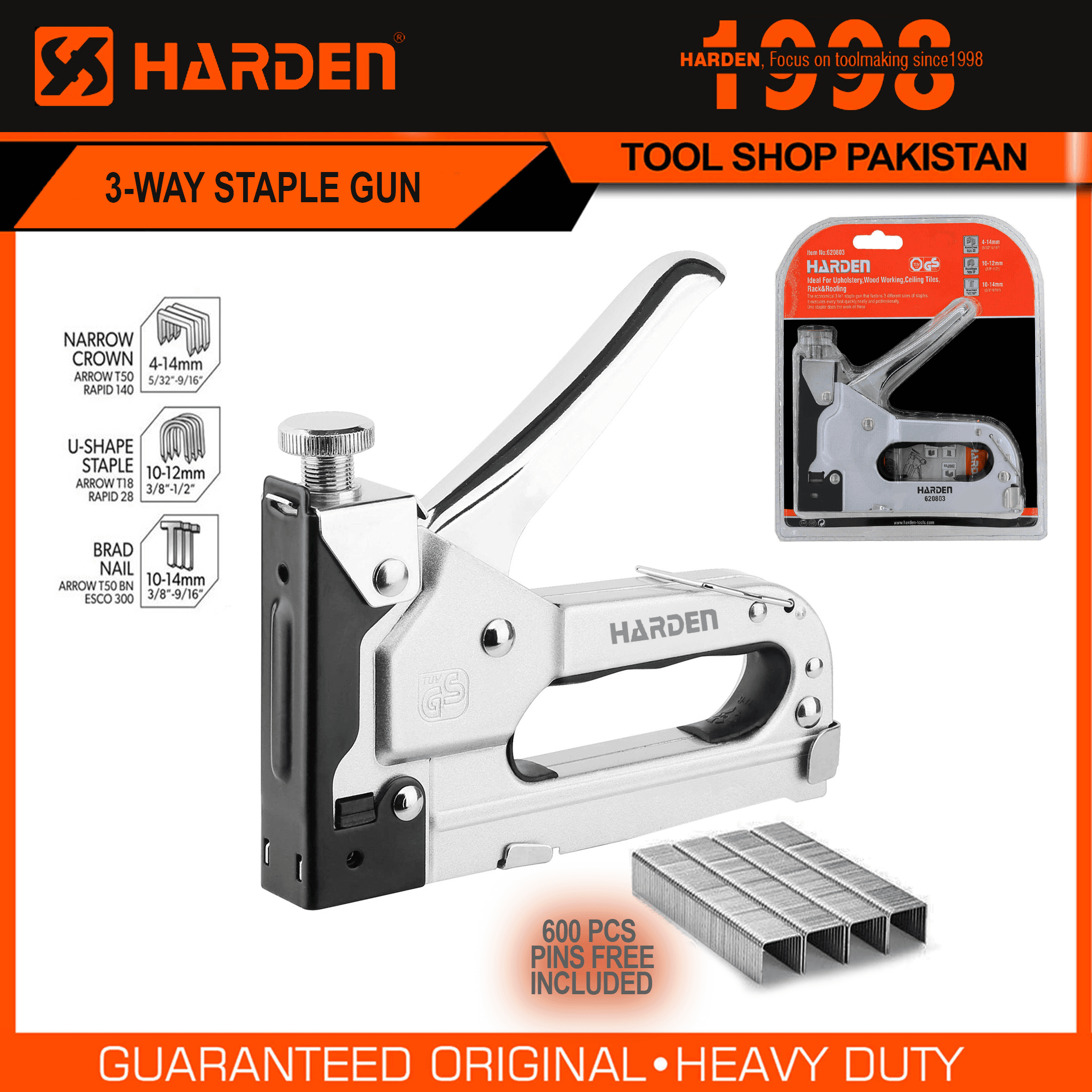 Harden 3 Ways Staples Machine With 600 Pins Free Included