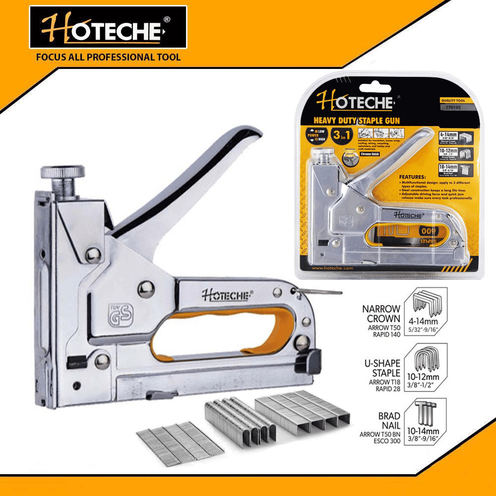 Hoteche Heavy Duty 3 Way Staple With 600 Pins, Naroow, U-Shape, Brad Nail