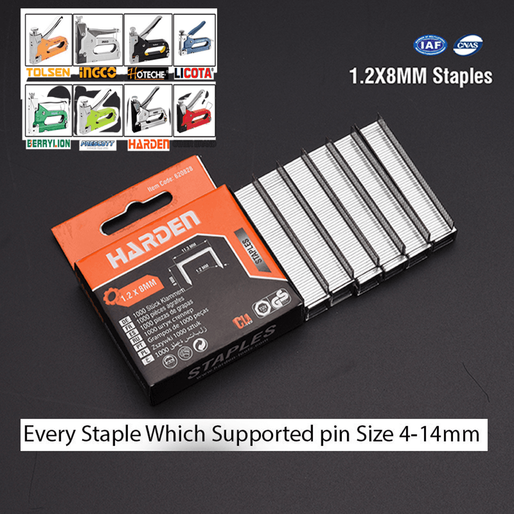 Harden 1000 Pcs Staple Pin Box 8Mm, For Wood, Plywood