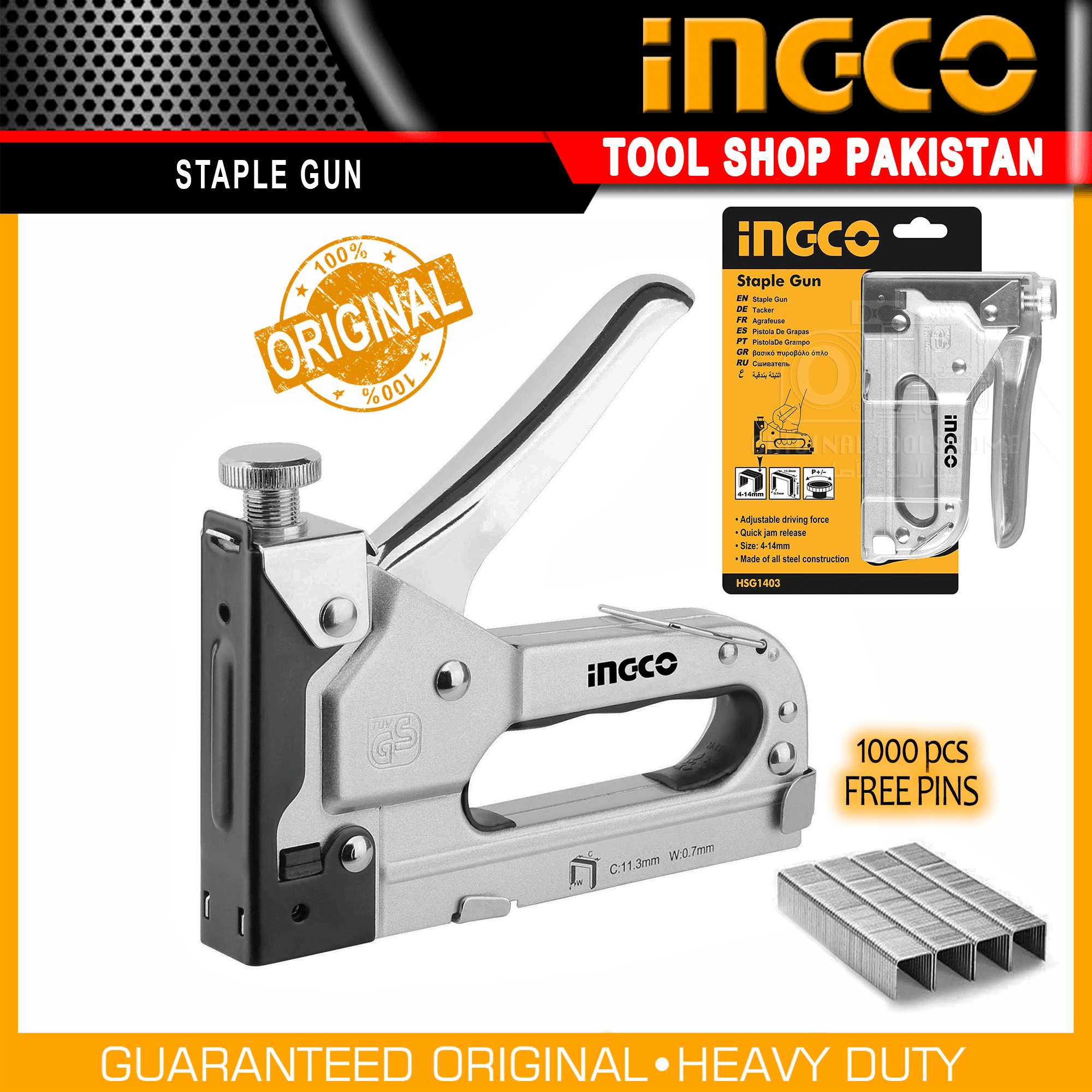 Ingco Original Staple Machine Gunn With 1000 Pcs Pins
