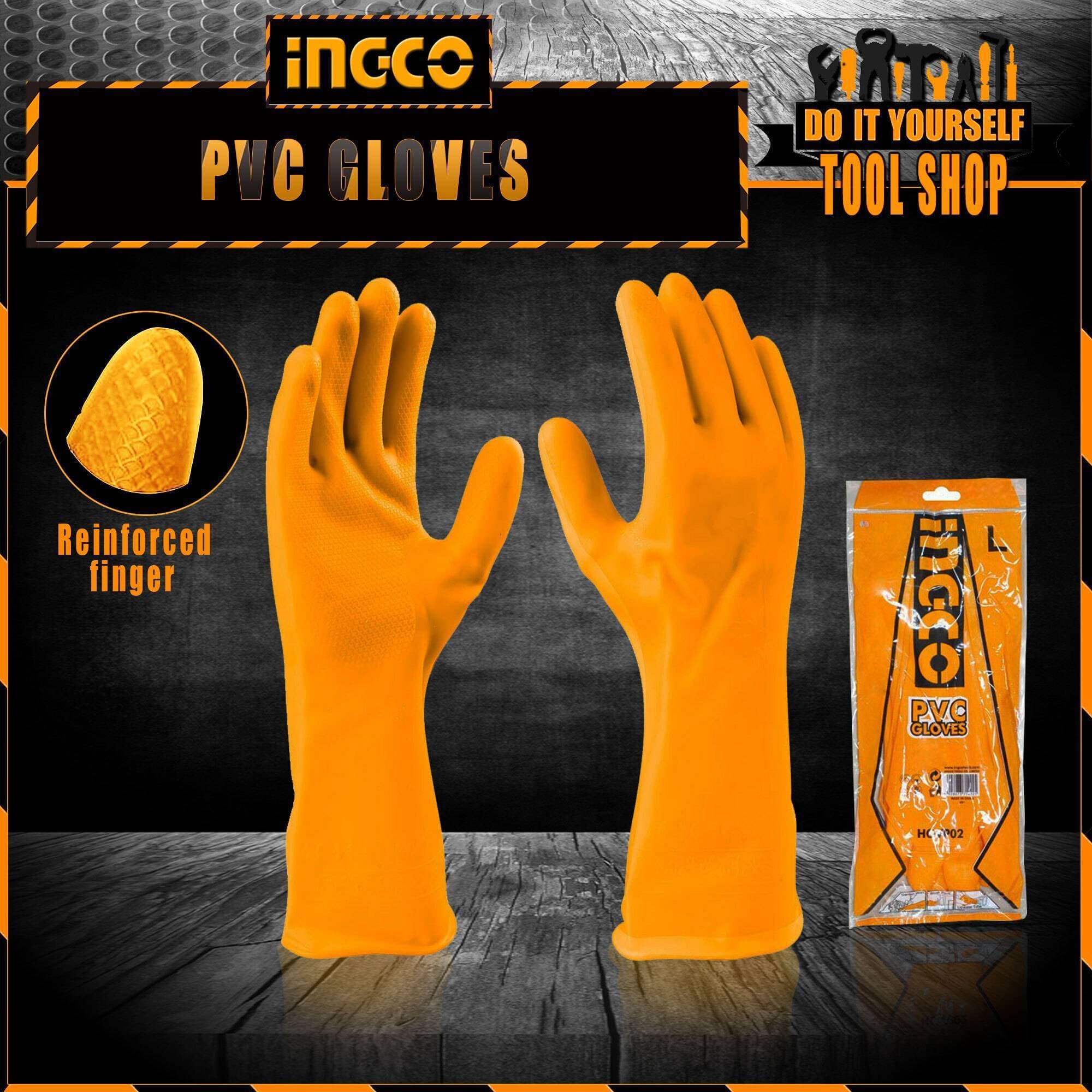 Ingco Pvc Gloves Reinforced Finger - Washable 32Cm