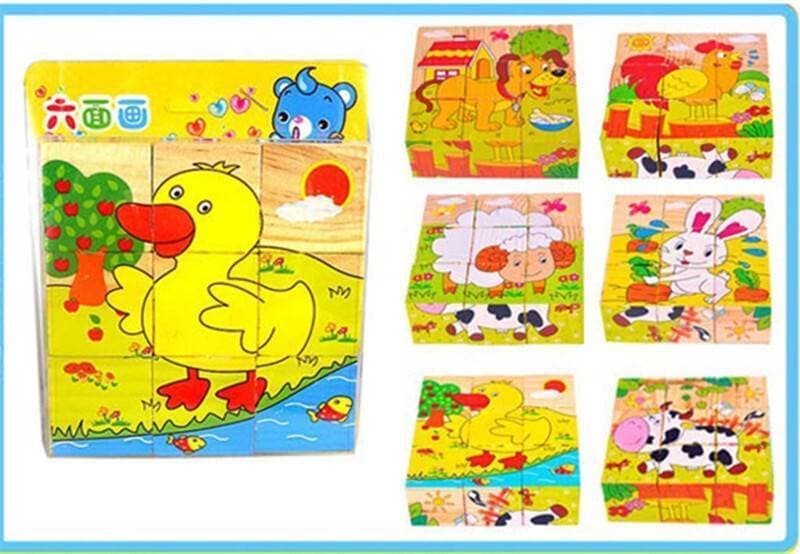 6 Sided Wild Animal Wooden Puzzle - Multicolor