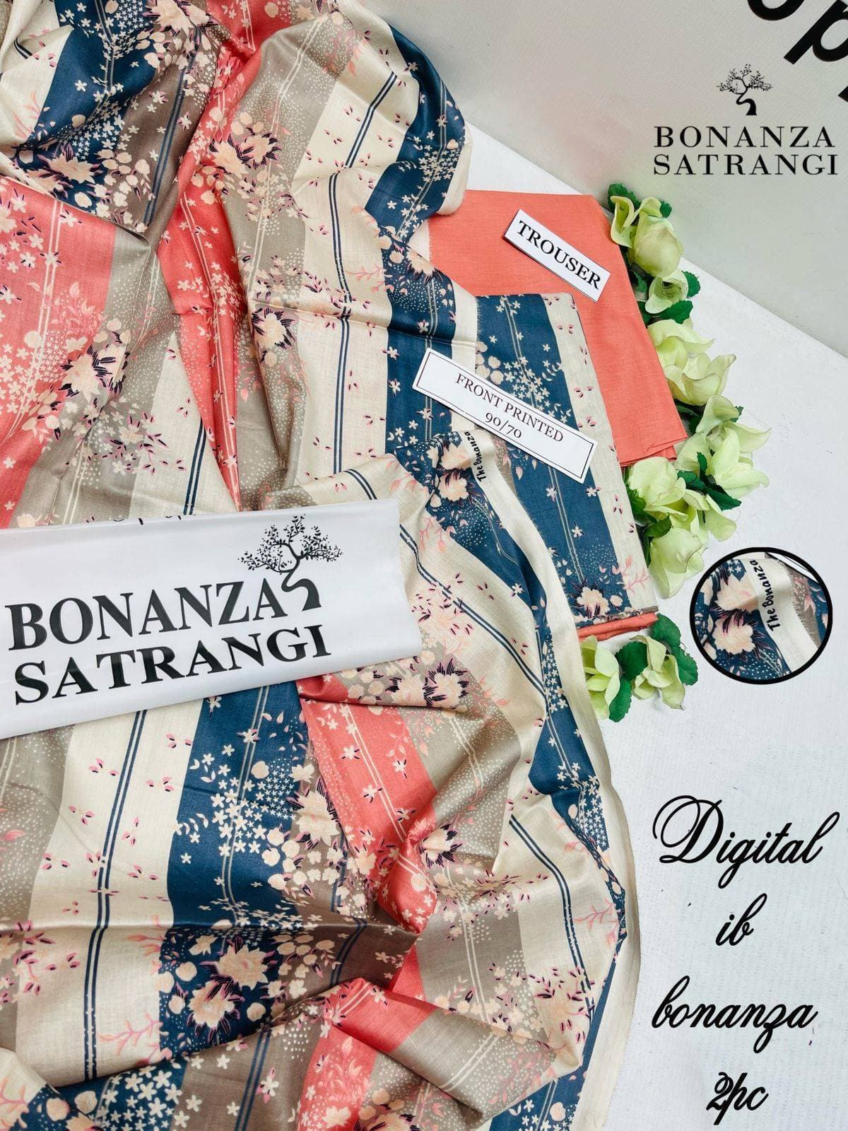 Bonanza Satangi Digital Printed 2 PCS Women Unstitch Suit - Multi Color