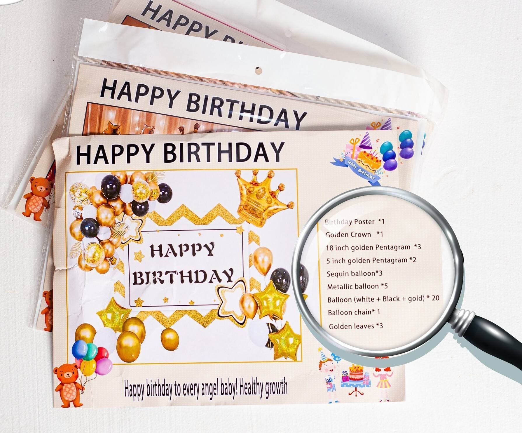 Happy Birthday With Crown And Metallic Balloons Theme Set