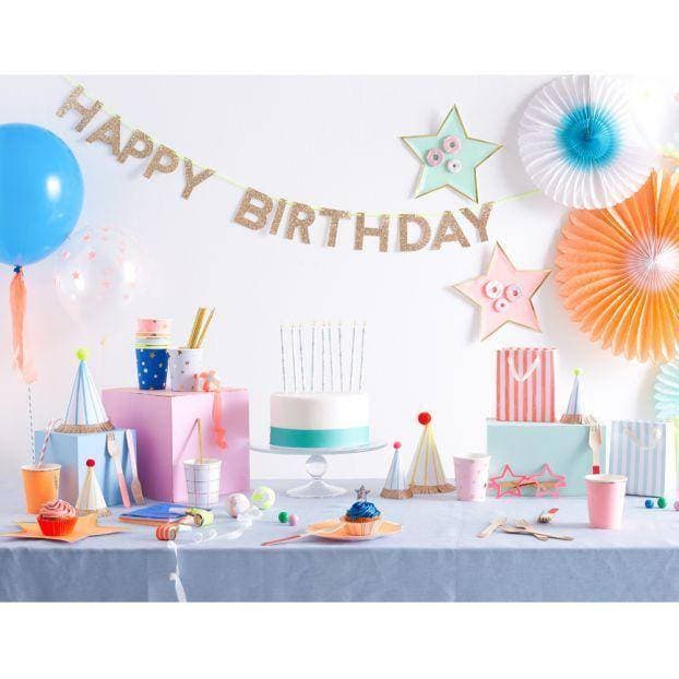 Happy Birthday Golden / Silver Glitter Garland Banner for Birthday