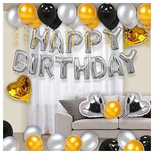 Silver & Yellow Charming Happy Birthday Theme Balloons Set