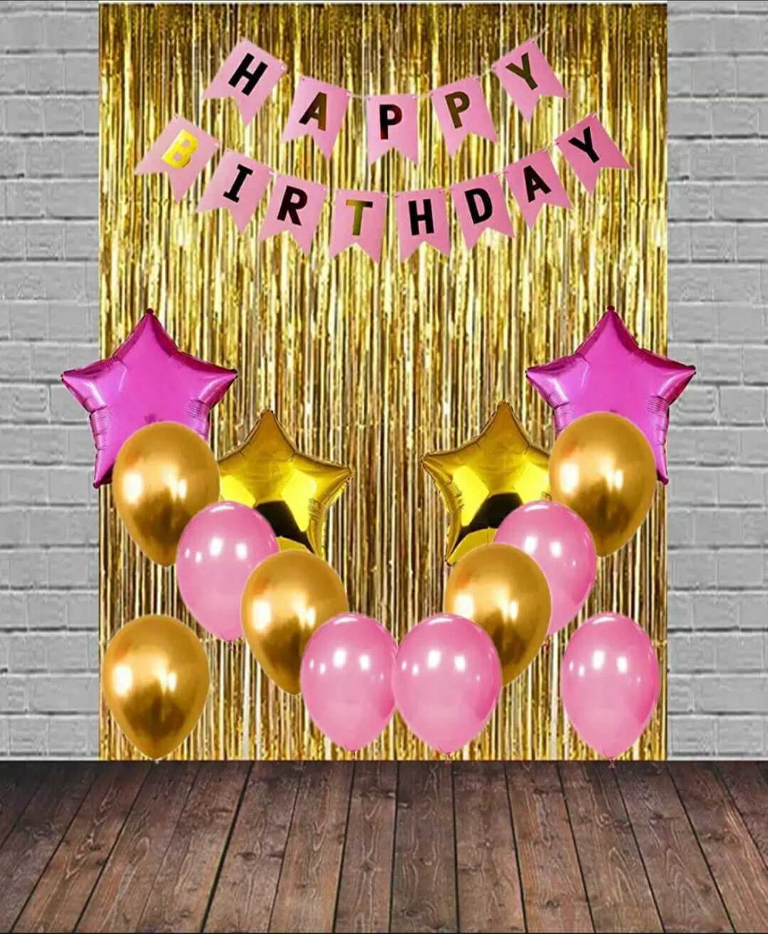 Beautiful Golden And Pink Birthday Decoration Balloons Set
