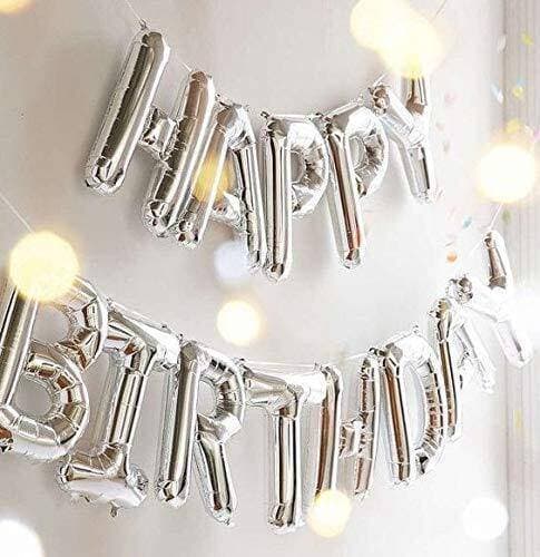 Silver Happy Birthday Foil Balloon Set For Home Decorations