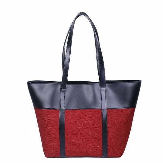 Black And Maroon Large Tote Bag For Women - Ems-08