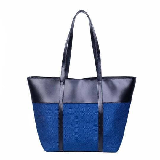 Black And Blue Large Tote Bag For Women - Ems-10