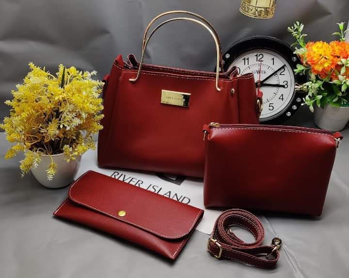 3 In 1 Piece Vintage Trendy Handbag For Women - Maroon