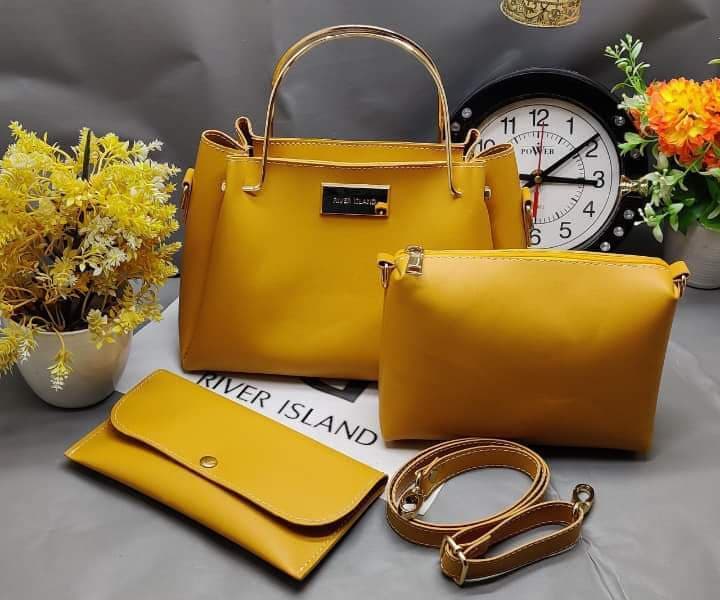 3 In 1 Piece Vintage Trendy Handbag For Women - Yellow
