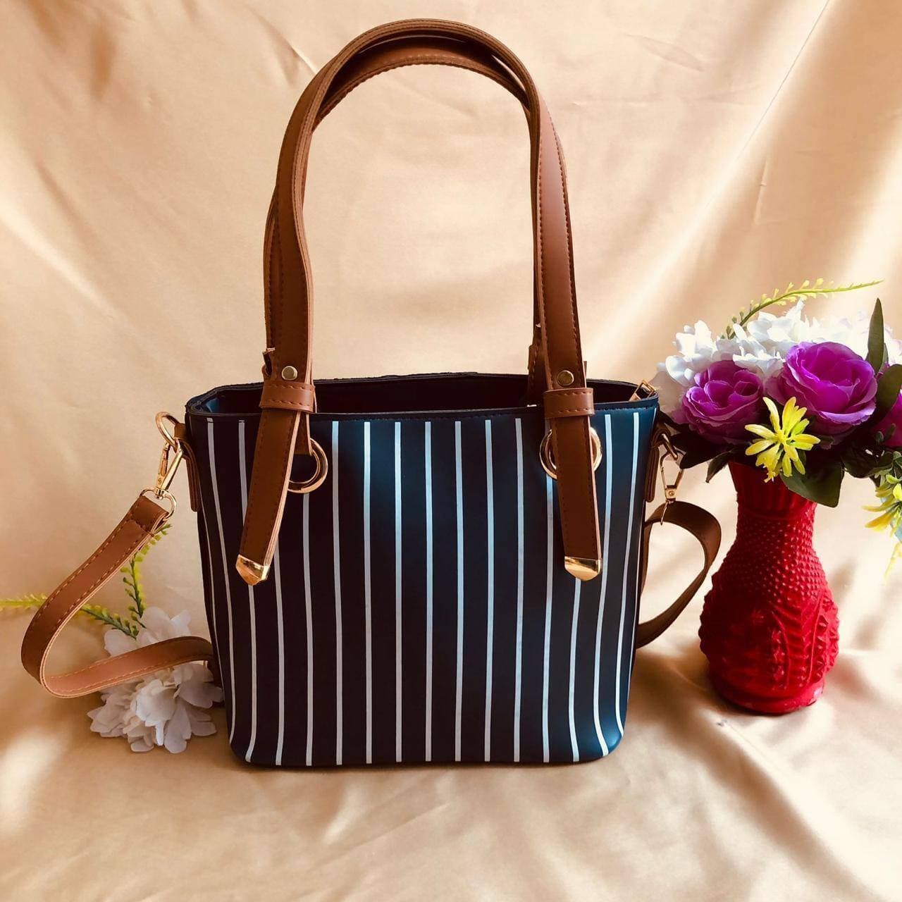 Black Line Tote Bag For Women - Blue
