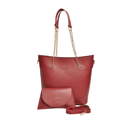 Half Chain Large Tote Bag For Women - Maroon