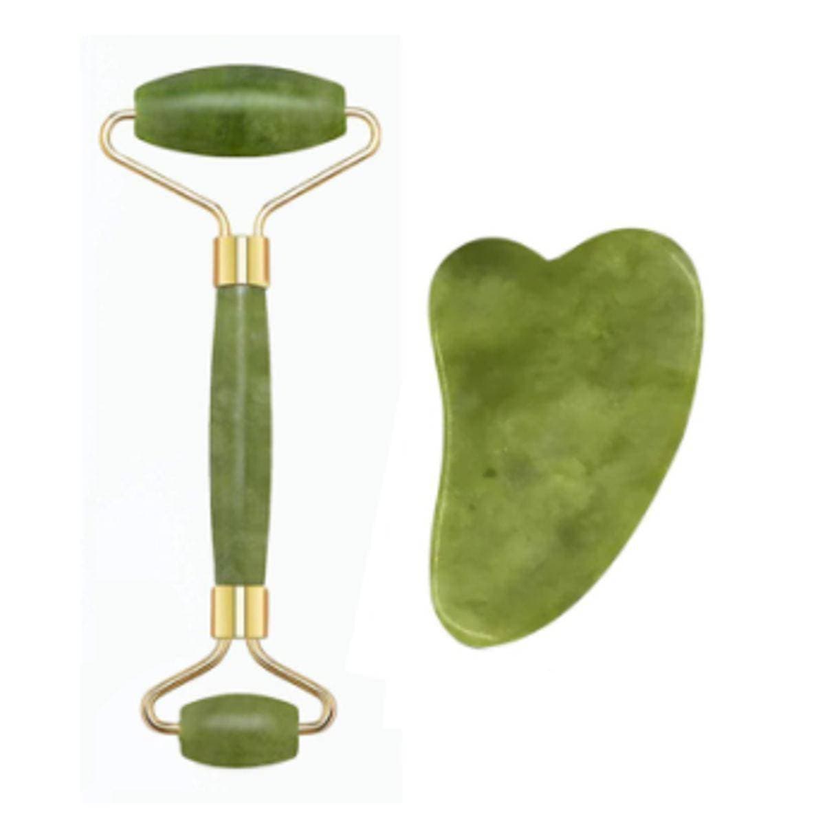Jade Facial Roller And Gua Sha Stone Duo, Face Roller And Massager