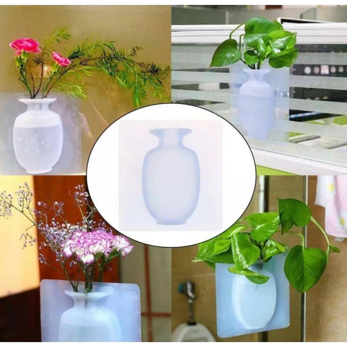 Magic Rubber Silicone Sticky Flower Wall Hanging Vase Container Floret Bottle