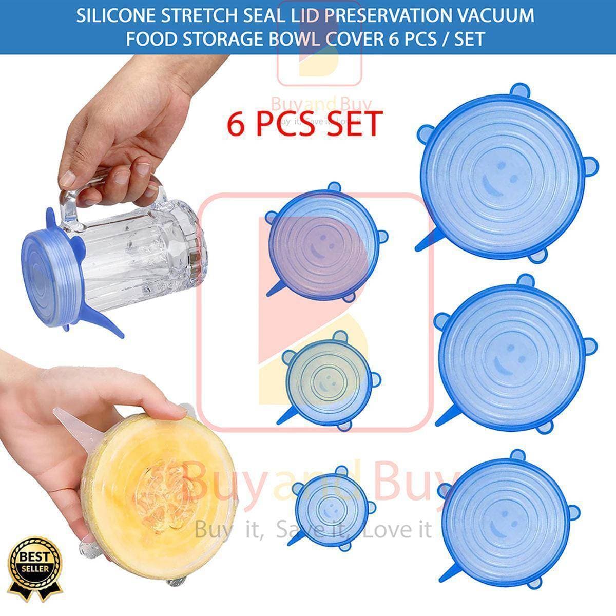 6Pcs Kitchen Reusable Silicone Stretch Seal Lid