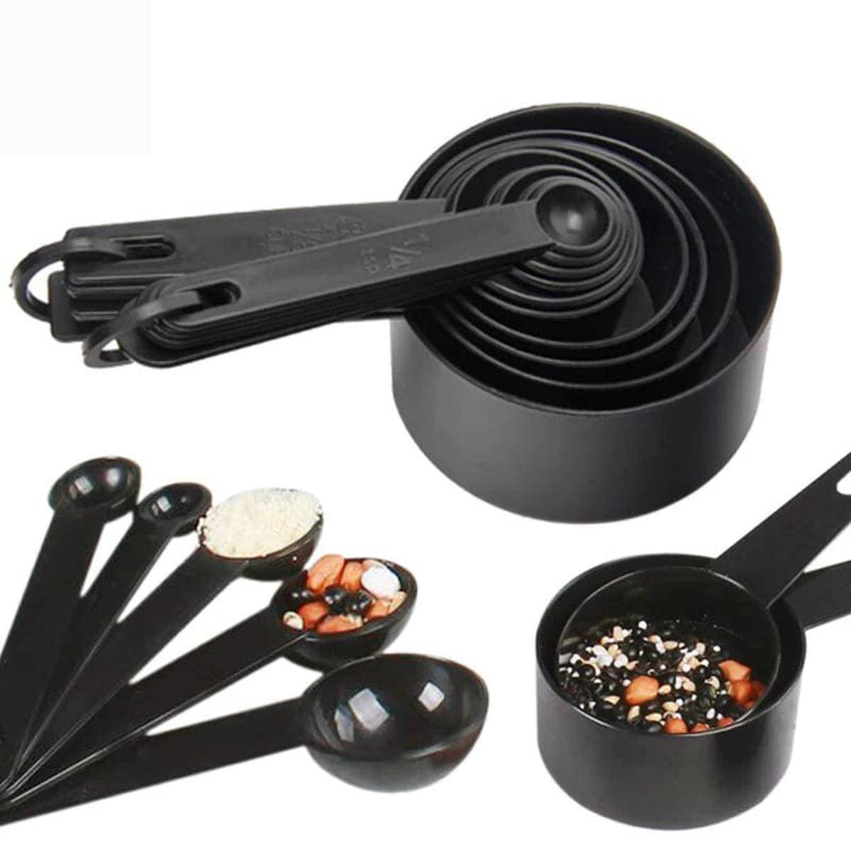 10Pcs Black Plastic Measuring Spoons Cups Measuring Set Tools
