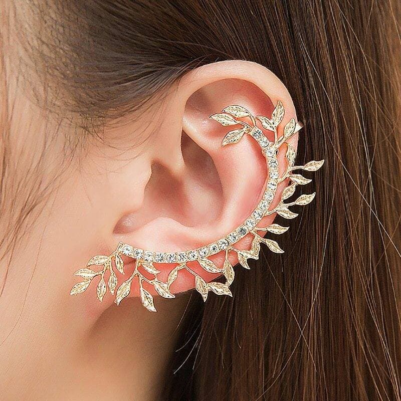 New Leaf Rhinestone Ear Clip On Earrings For Women Girls Ear cuff