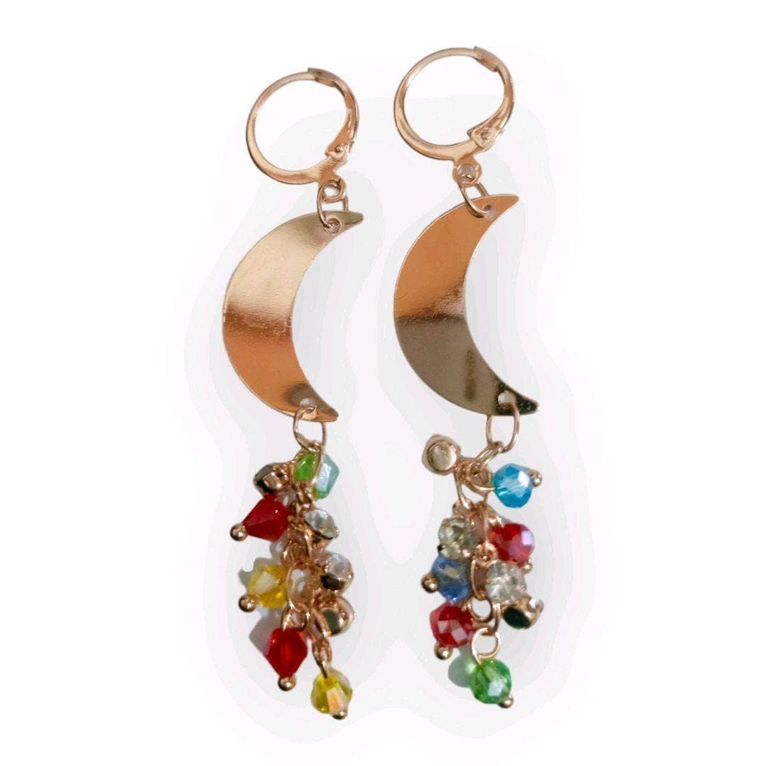 Beautiful Multicolor Crystals Crescent Golden Hoop Earrings