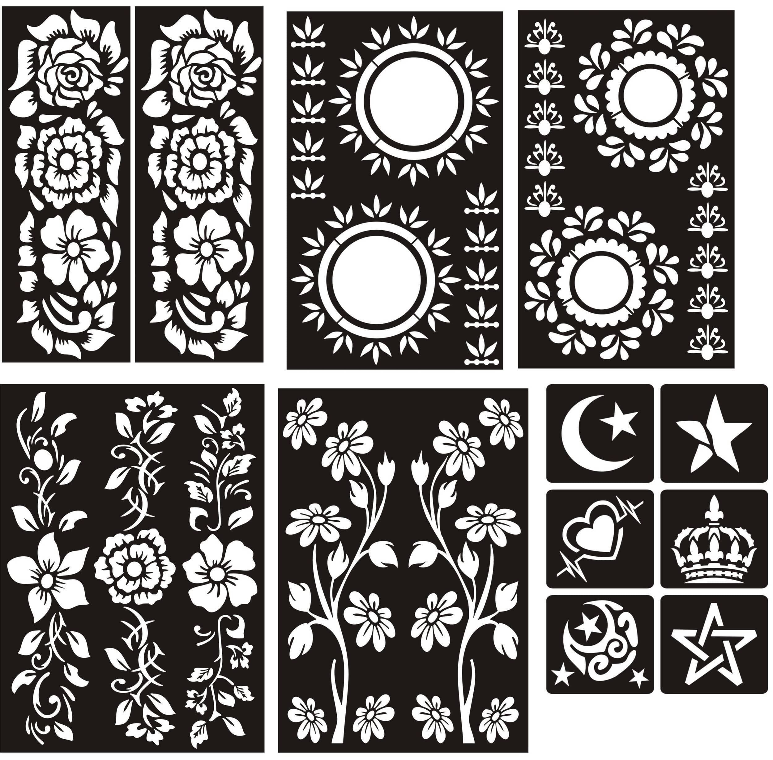 Different Designs Stencils Stickers Sheets - 1 Set