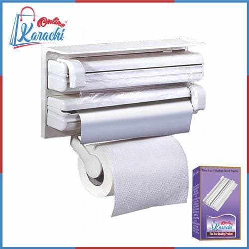 Title: 3 In 1 Kitchen Shelf Frame Plastic Film Triple Paper Dispenser
