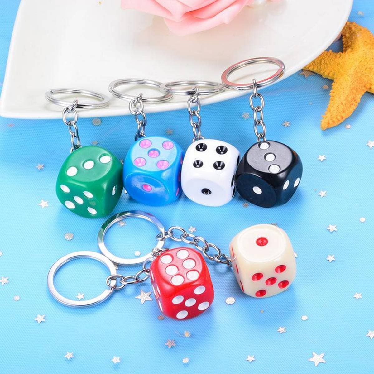 Cute Candy Colors Dice Keychain For Women Men - Pack Of 3